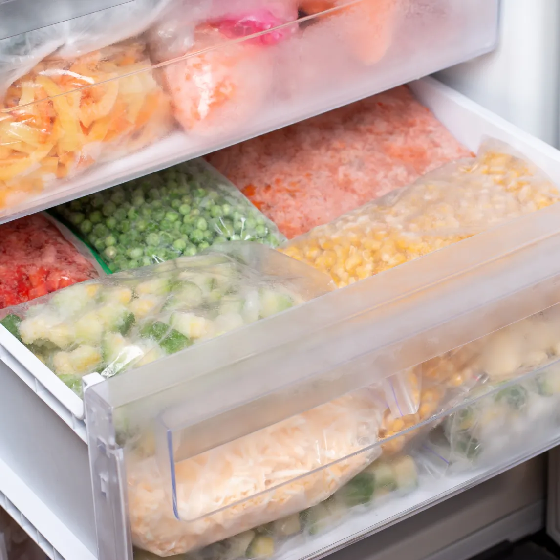 Frozen food in refrigerator